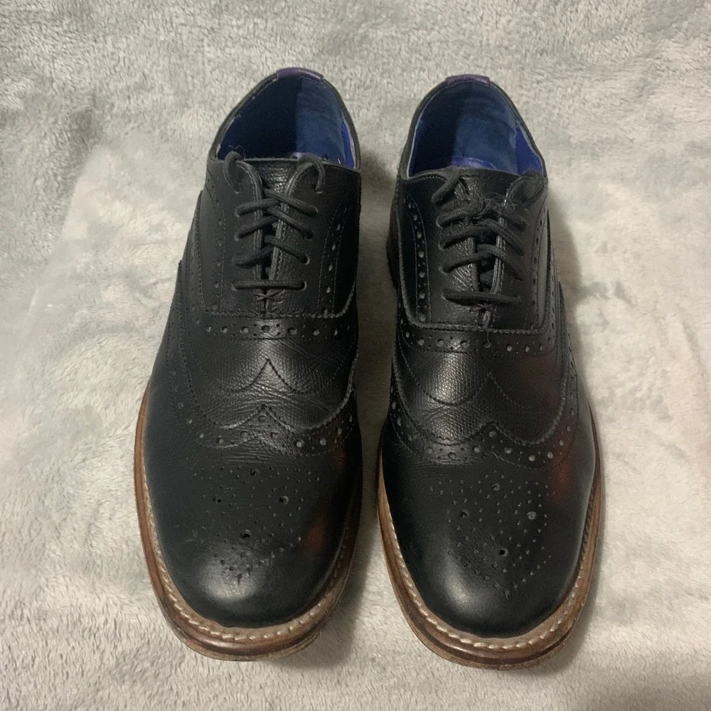 Ted Baker London Guri7 Mens 10.5 Black Leather Wingtip Brogue Oxford Shoes‎